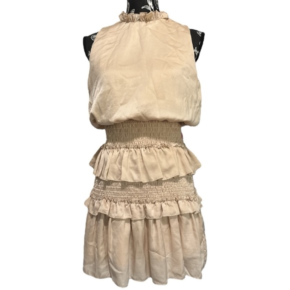 She + Sky Cream/GOLD Ruffled Dress - Picture 1 of 11